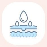 흰 둥근 네모 속 선 아이콘 — 피부층 위에 떨어지는 물방울