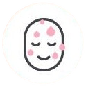 흰 원 속 눈을 감고 웃는 얼굴 선 아이콘 — 얼굴에 분홍 물방울